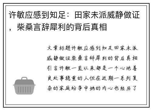 许敏应感到知足：田家未派威静做证，柴桑言辞犀利的背后真相